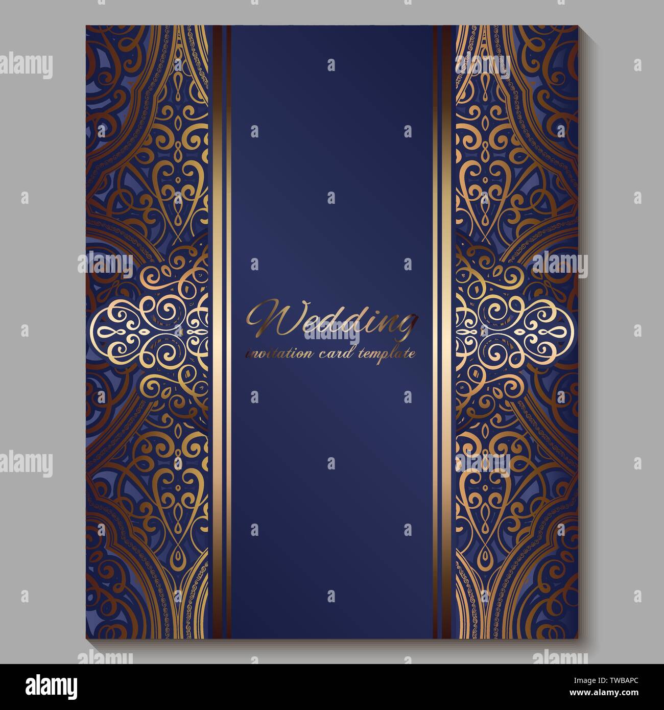 Wedding invitation card with gold shiny eastern and baroque rich foliage.  Royal blue Ornate islamic background for your design. Islam, Arabic, Indian  Stock Vector Image & Art - Alamy
