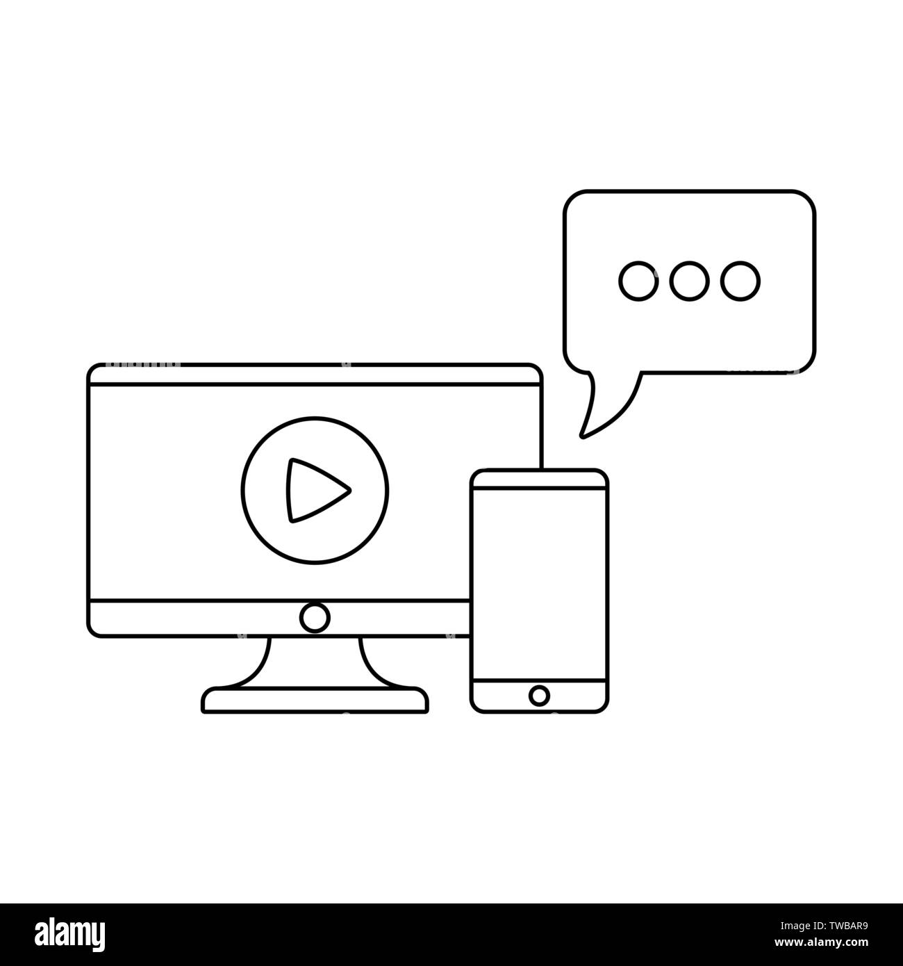 computer monitor with smartphone and speech bubble vector illustration ...