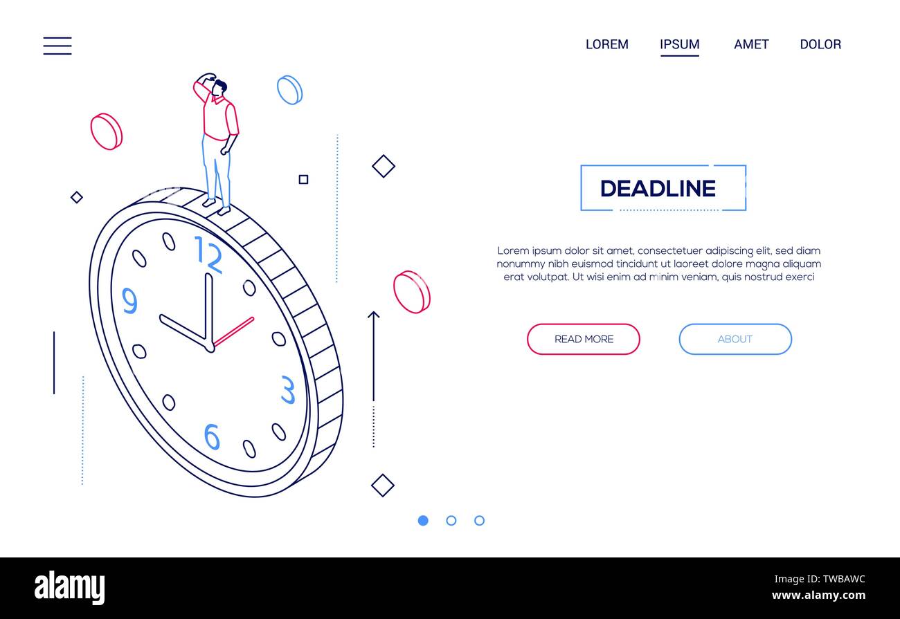 Deadline concept - line design style isometric web banner Stock Vector
