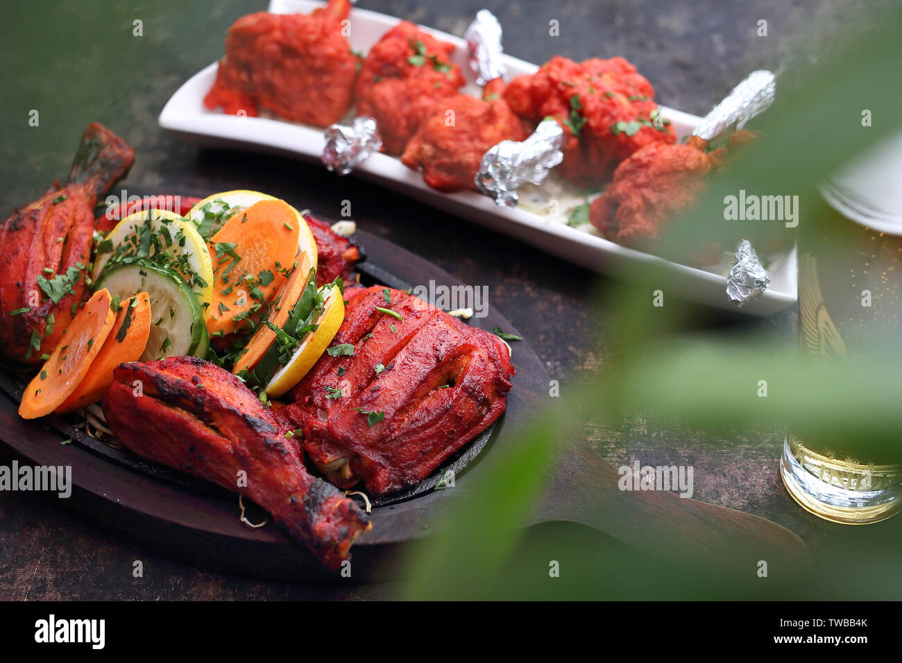 Indian cuisine, aromatic curry dishes. Colorful dishes. Stock Photo