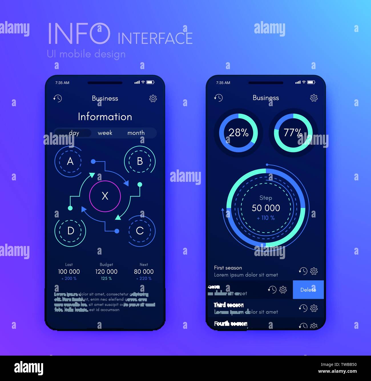 Download Vector graphics mobile infographics with two and four options. Template for creating mobile ...