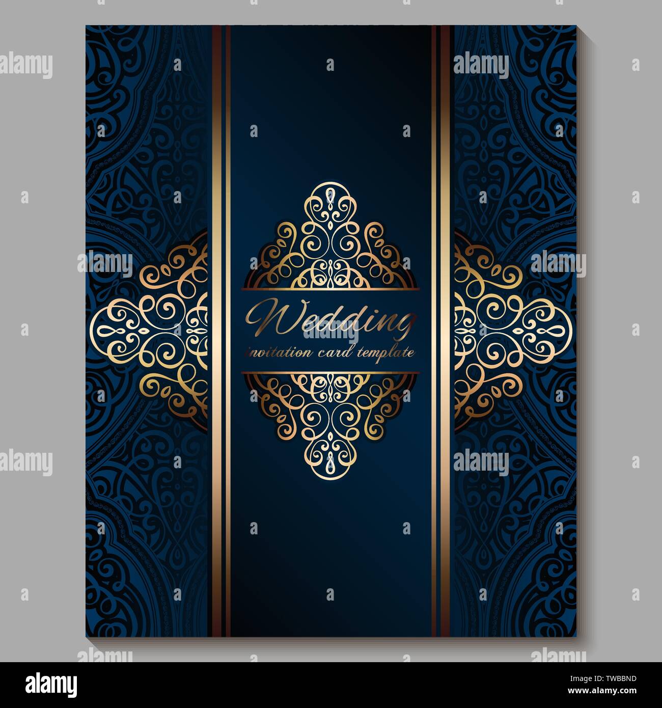 Wedding invitation card with gold shiny eastern and baroque rich foliage.  Royal blue Ornate islamic background for your design. Islam, Arabic, Indian  Stock Vector Image & Art - Alamy