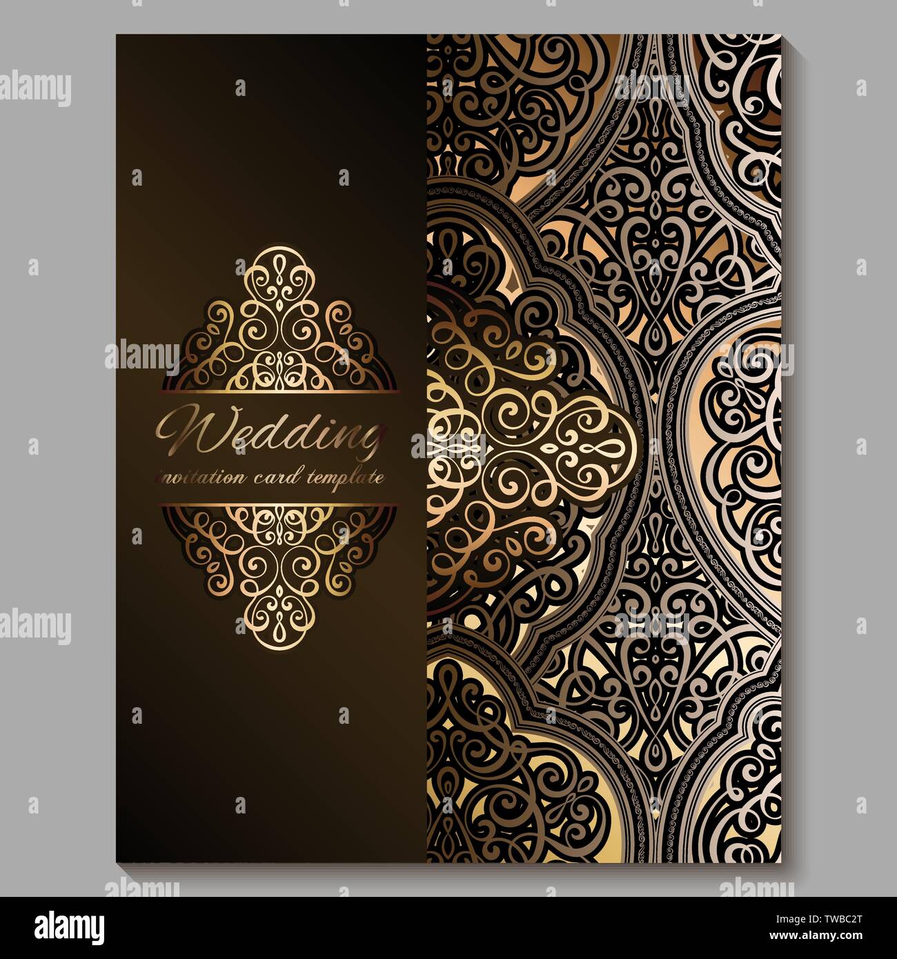 Wedding invitation card with gold shiny eastern and baroque rich foliage.  Royal bronze Ornate islamic background for your design. Islam, Arabic,  India Stock Vector Image & Art - Alamy