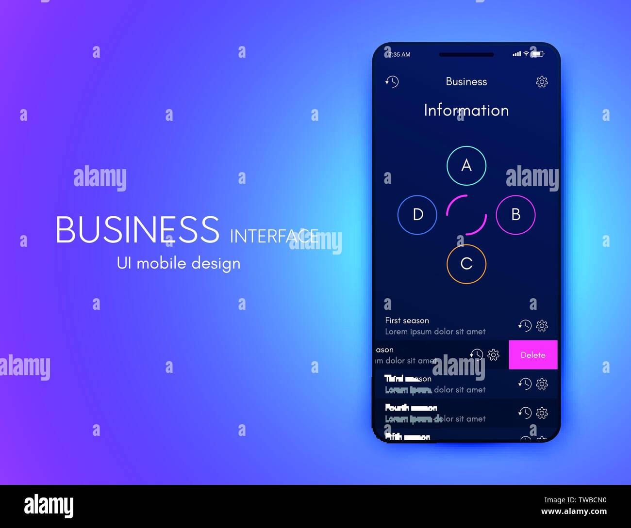 Vector graphics mobile infographics with four options. Template for creating mobile applications, workflow layout, diagram, banner, web design Stock Vector