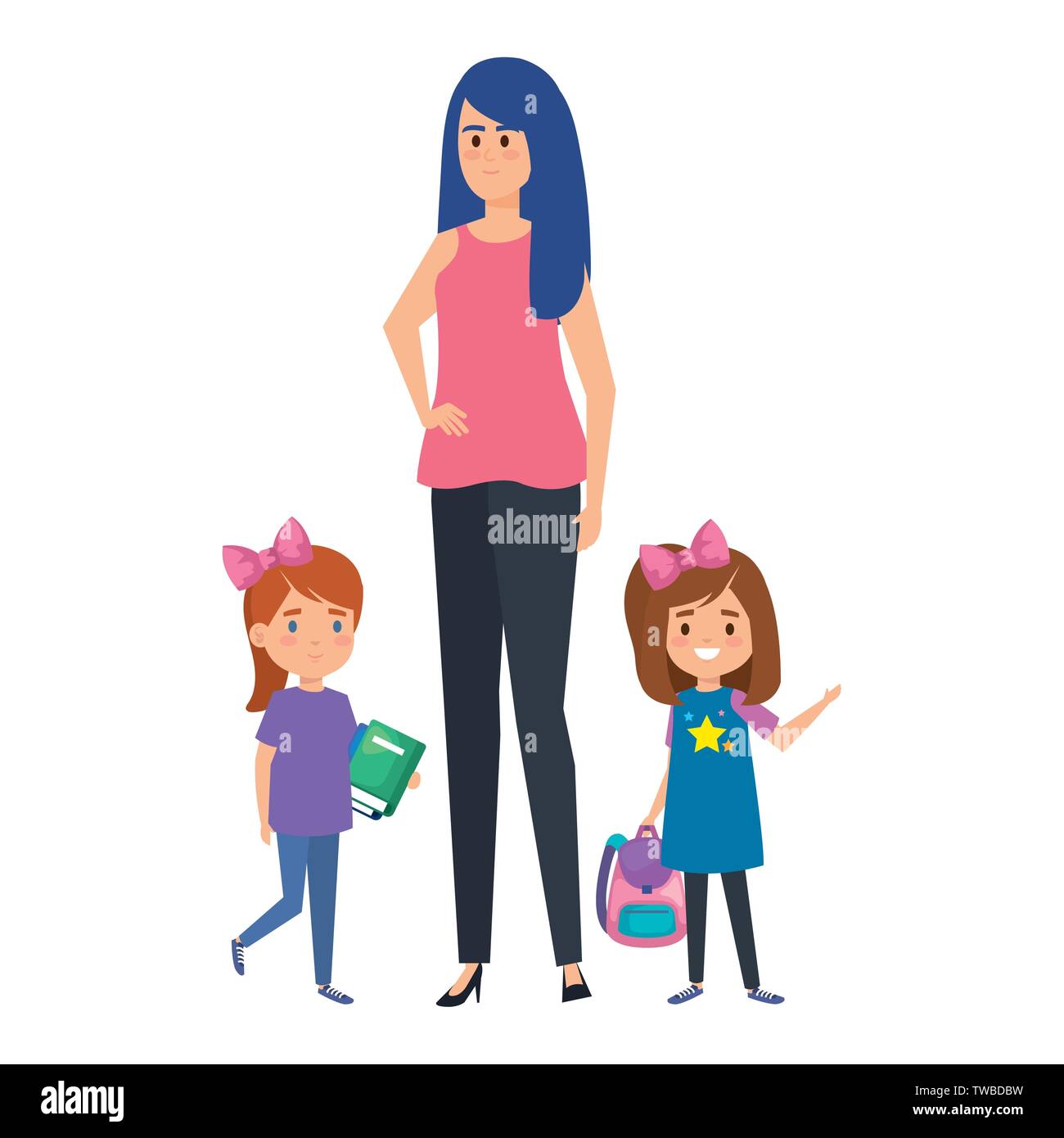 happy student girls with female teacher Stock Vector Image & Art - Alamy