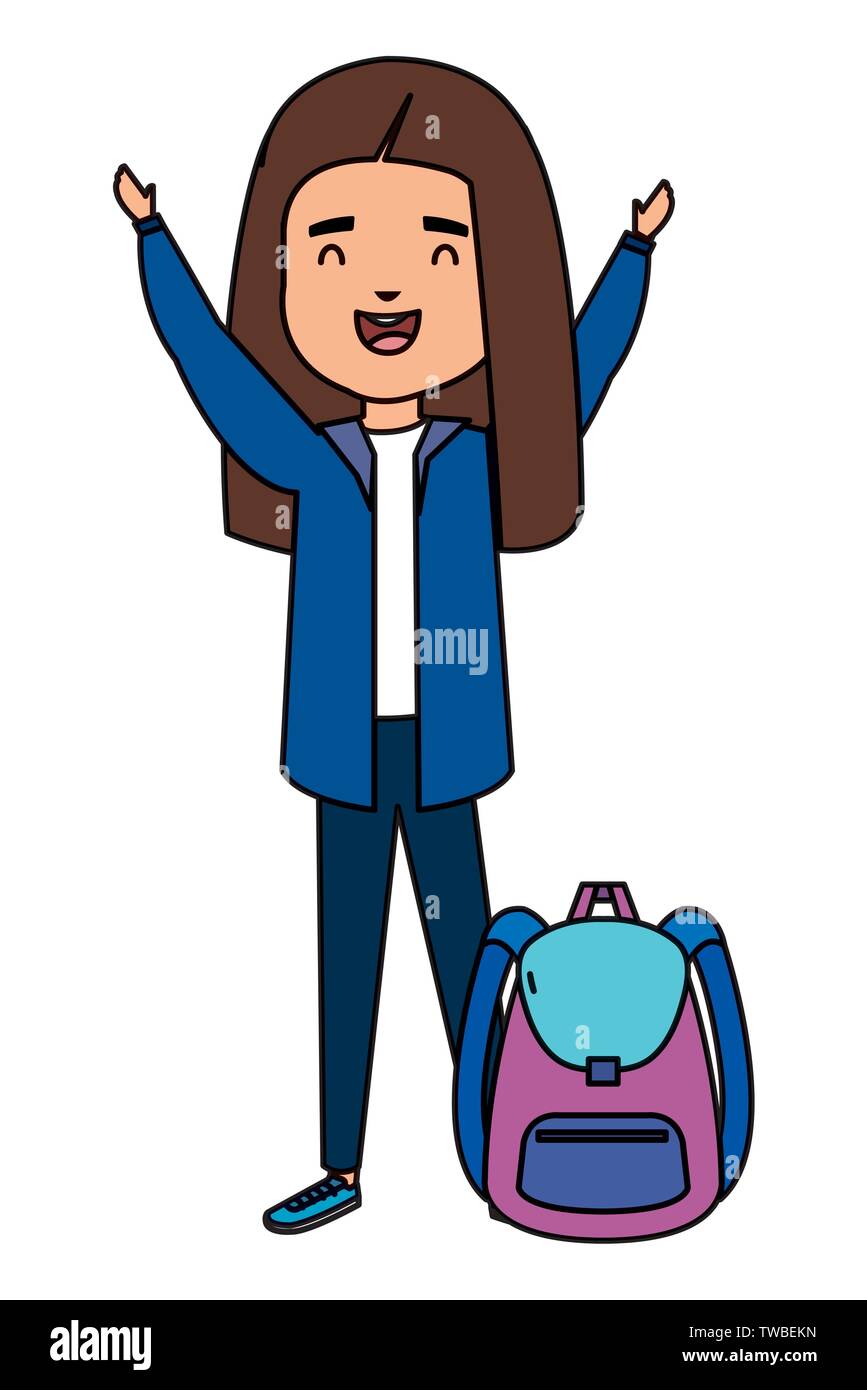 happy student girl with school bag Stock Vector Image & Art - Alamy
