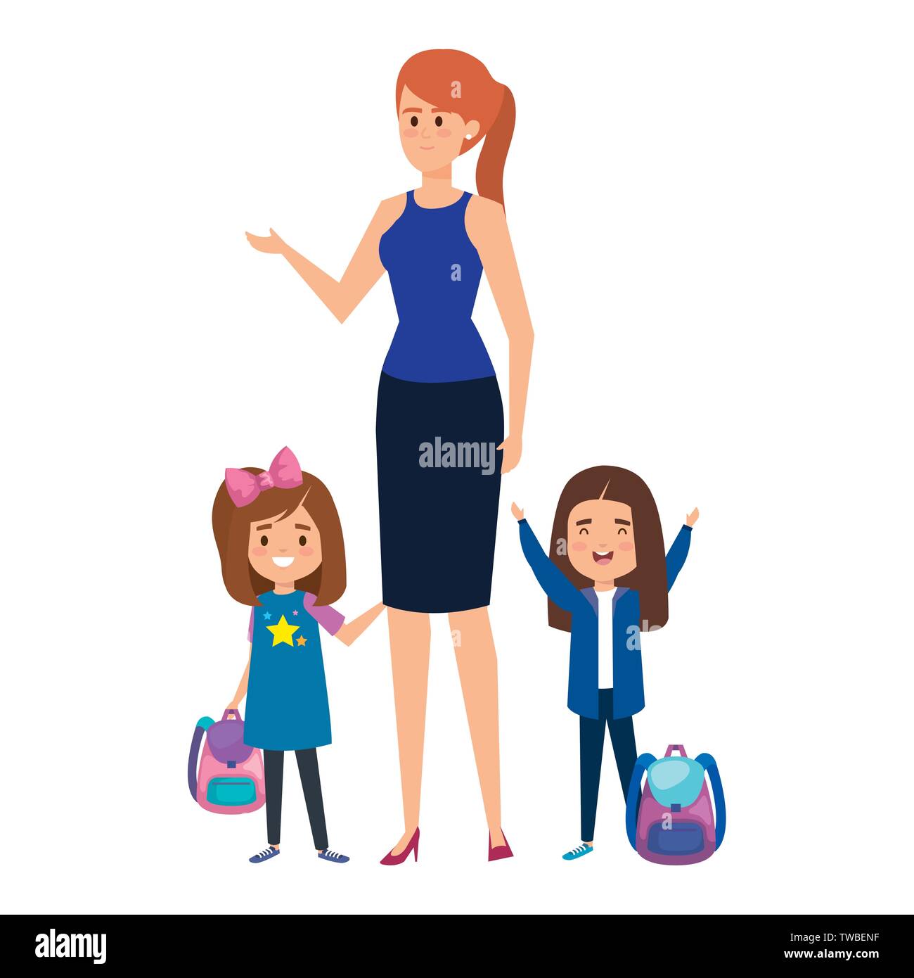 happy student girls with female teacher Stock Vector Image & Art - Alamy