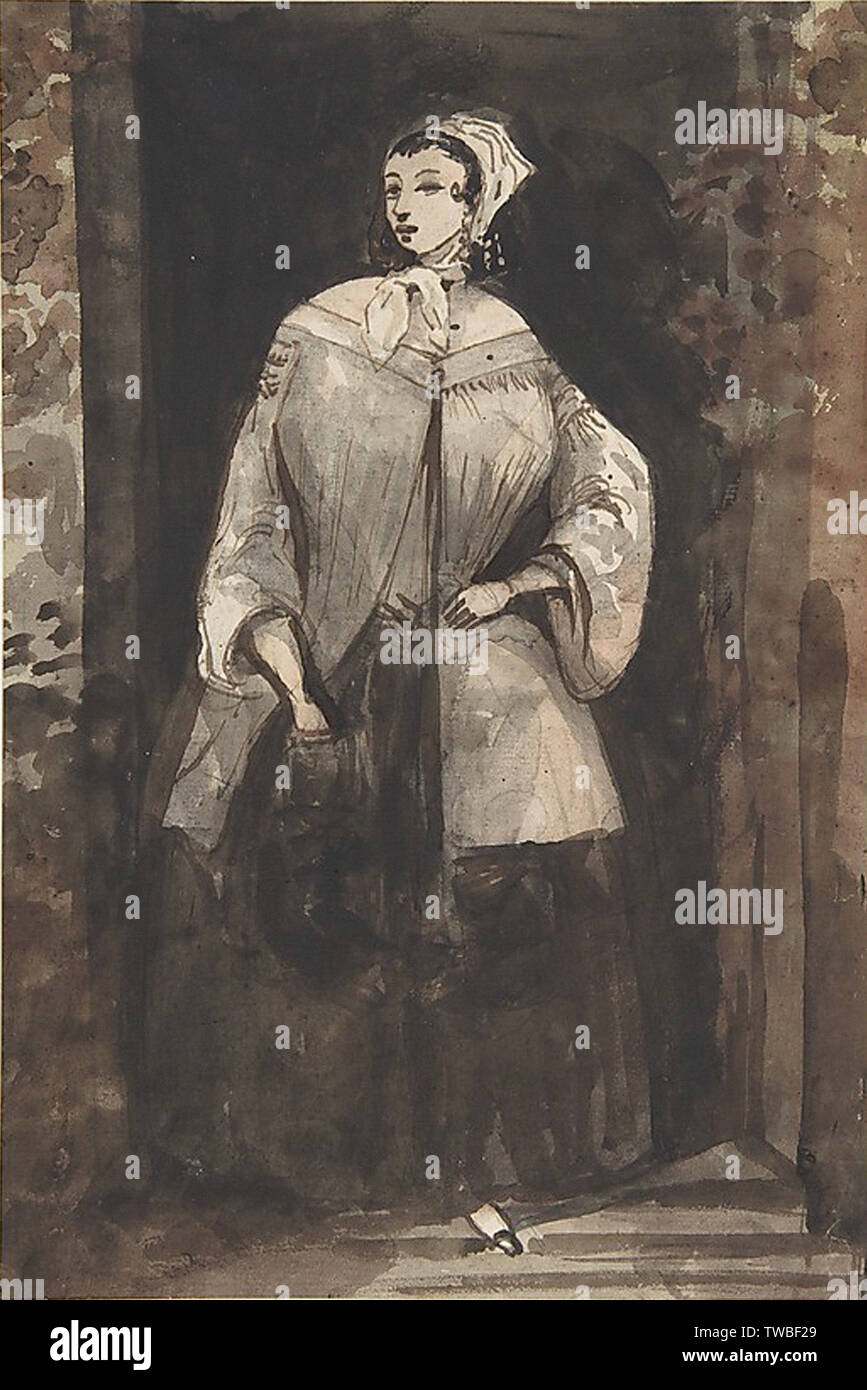 Constantin Guys - Woman Standing Doorway Stock Photo