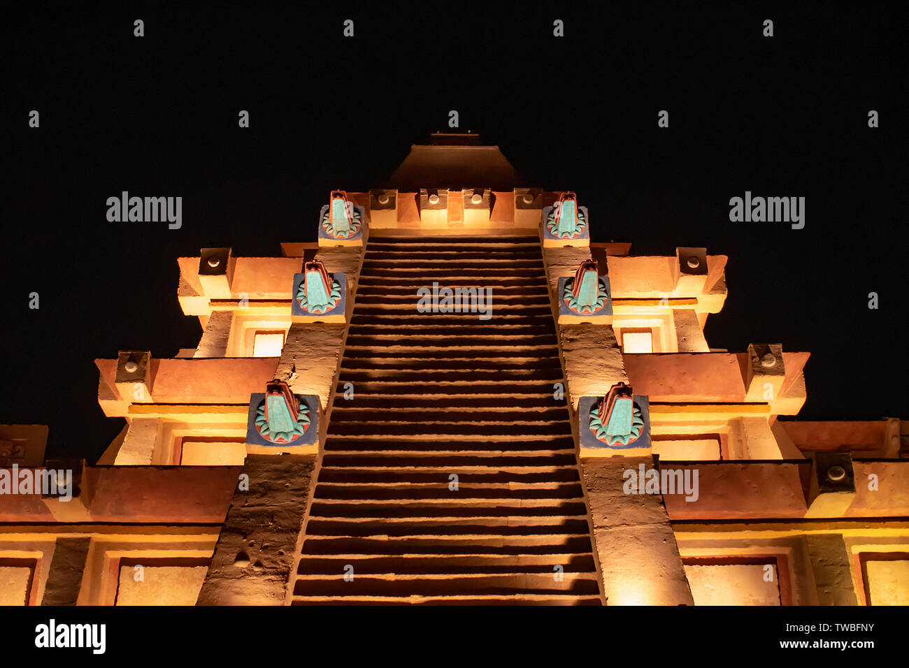 Orlando, Florida. June 03, 2019. Top view of Mayan Pyramid on dark ...