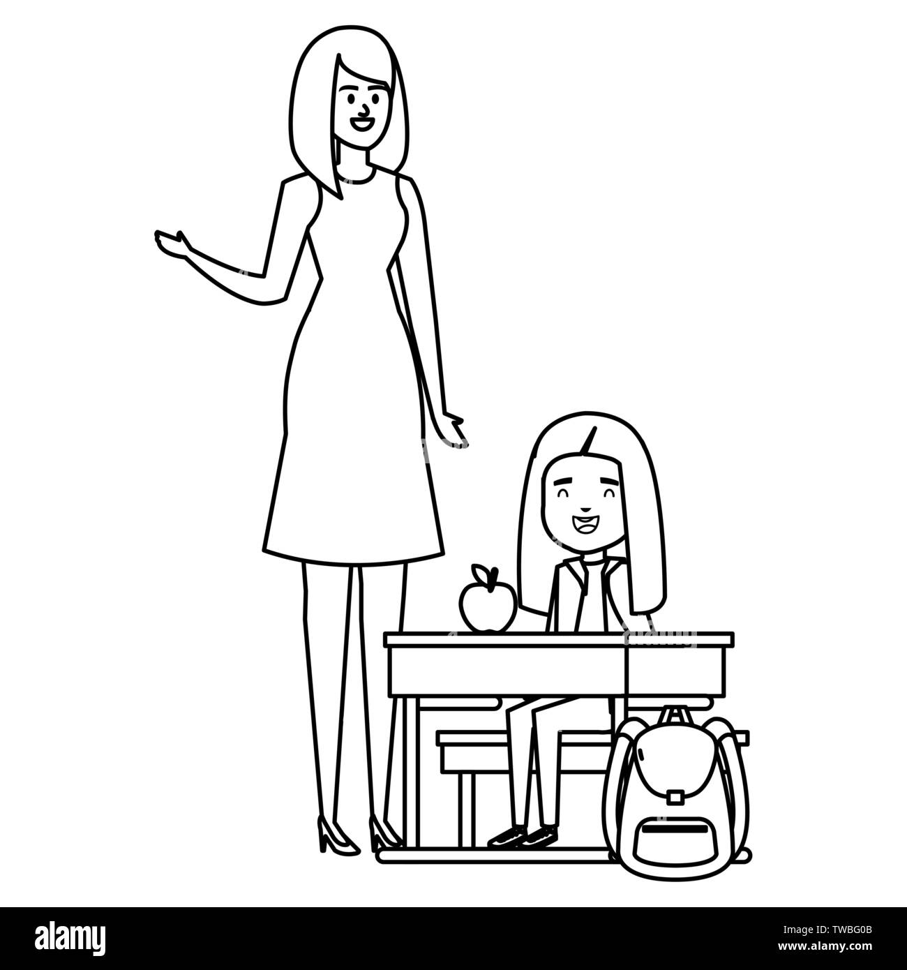 student girl in school desk with female teacher Stock Vector Image ...