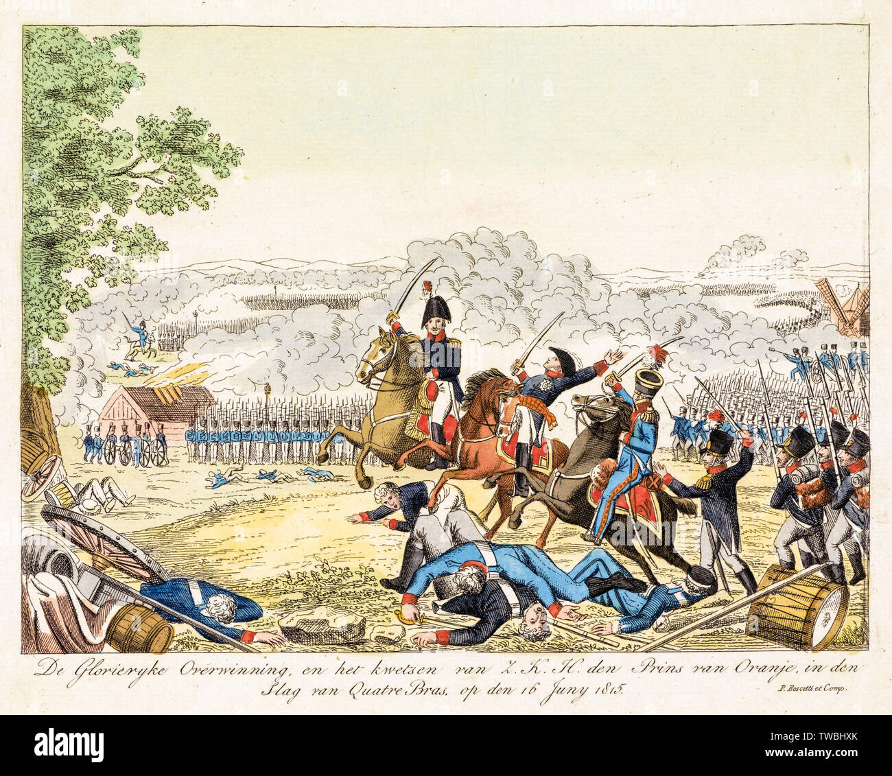 William II of the Netherlands wounded at the Battle of Waterloo, print, 1815-1850 Stock Photo