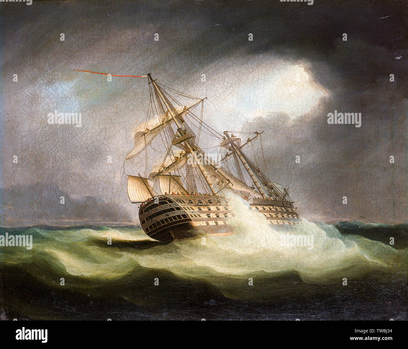 HMS Victory in a squall, painting by Thomas Buttersworth, before 1842 Stock Photo