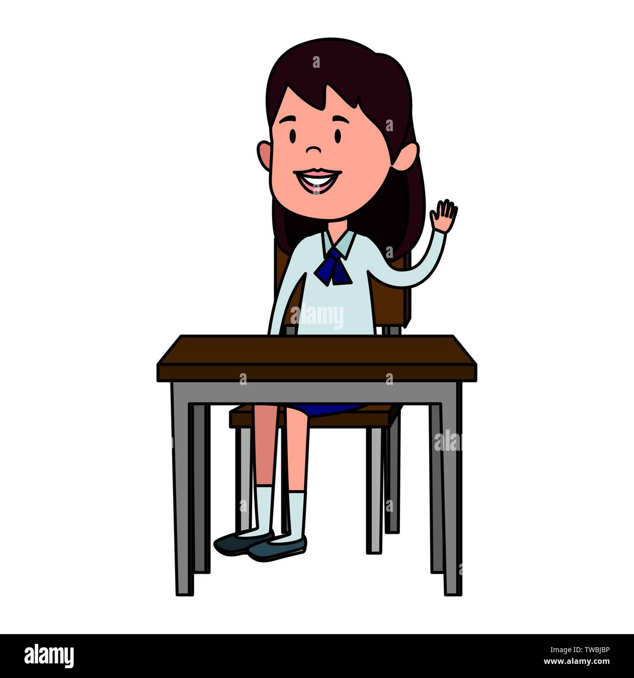 happy student girl seated in school desk Stock Vector Image & Art - Alamy