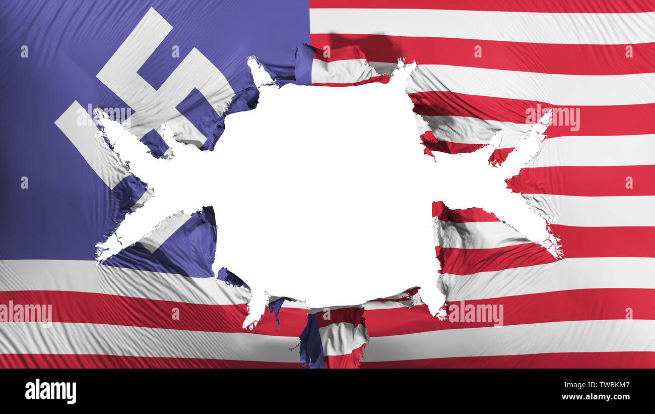 USA swastika flag with a big hole Stock Photo