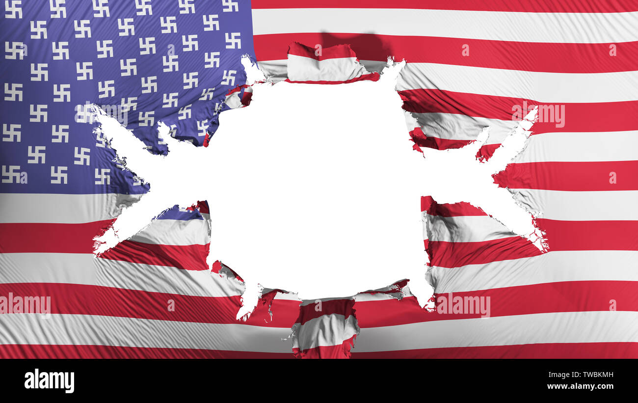 United States America Nazi flag with a big hole Stock Photo