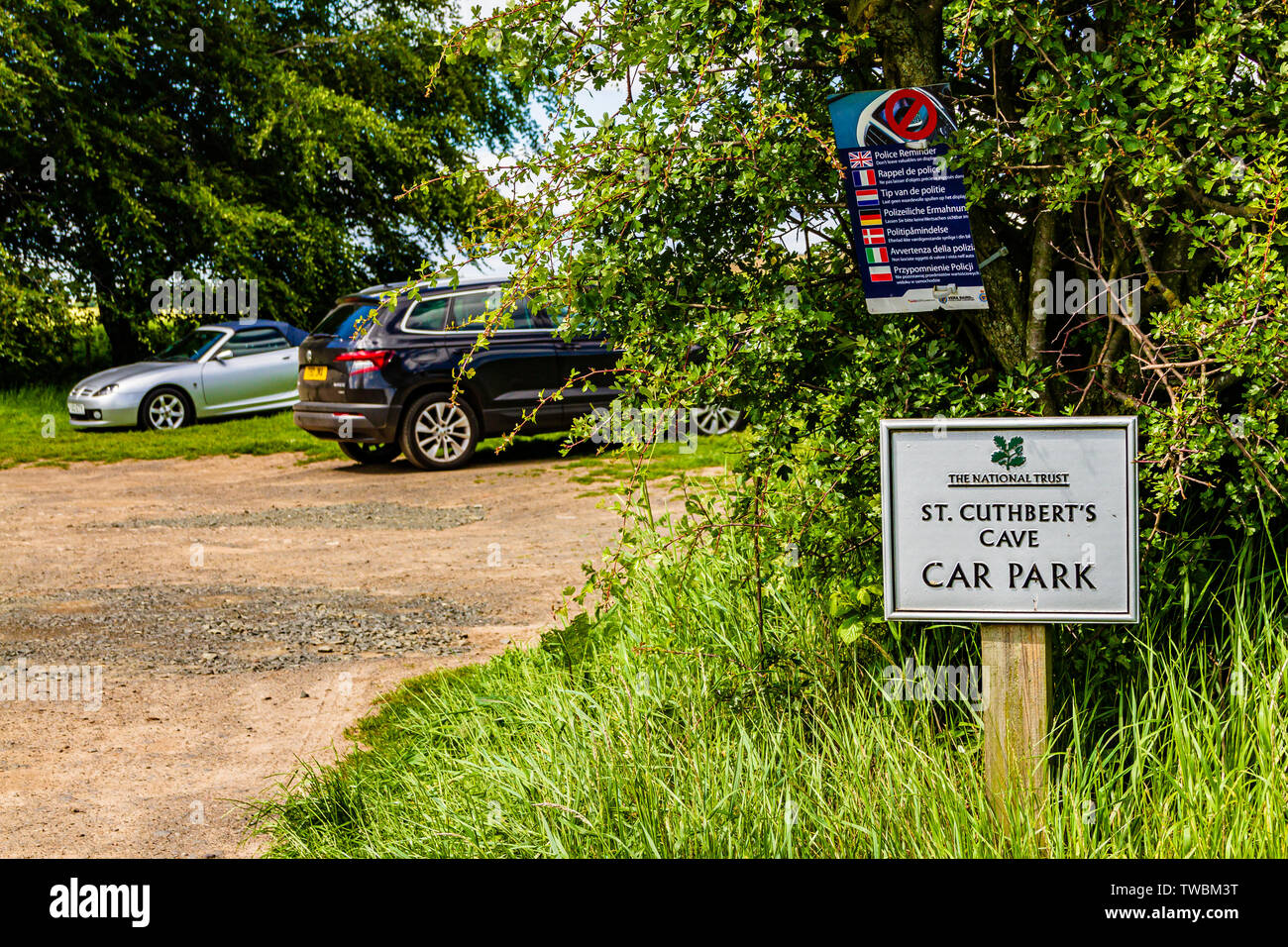 The car park for St Cuthberts Cave, a popular site near Holburn, Northumberland, UK. June 2019. Stock Photo