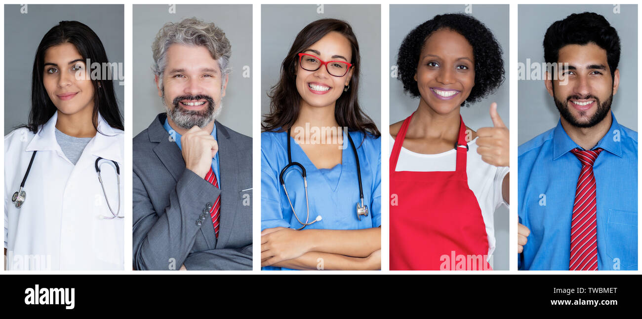 Female doctor with set of other employees like nurse businessman and waitress Stock Photo