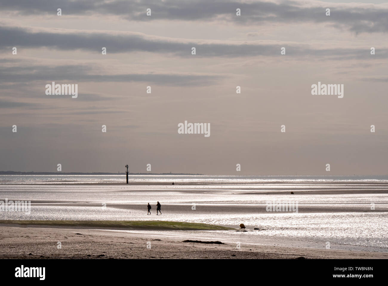 The beach of Houlgate, Normandy, at sunset Stock Photo