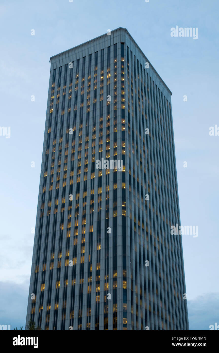 Picasso tower, night view. AZCA, Madrid, Spain. Stock Photo