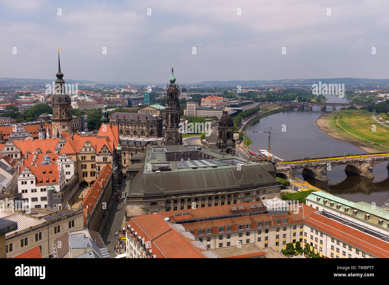 View from Dome of Frauen Kirche City of Dresden. Modern Buildings replacing  the destroyed old city Stock Photo - Alamy