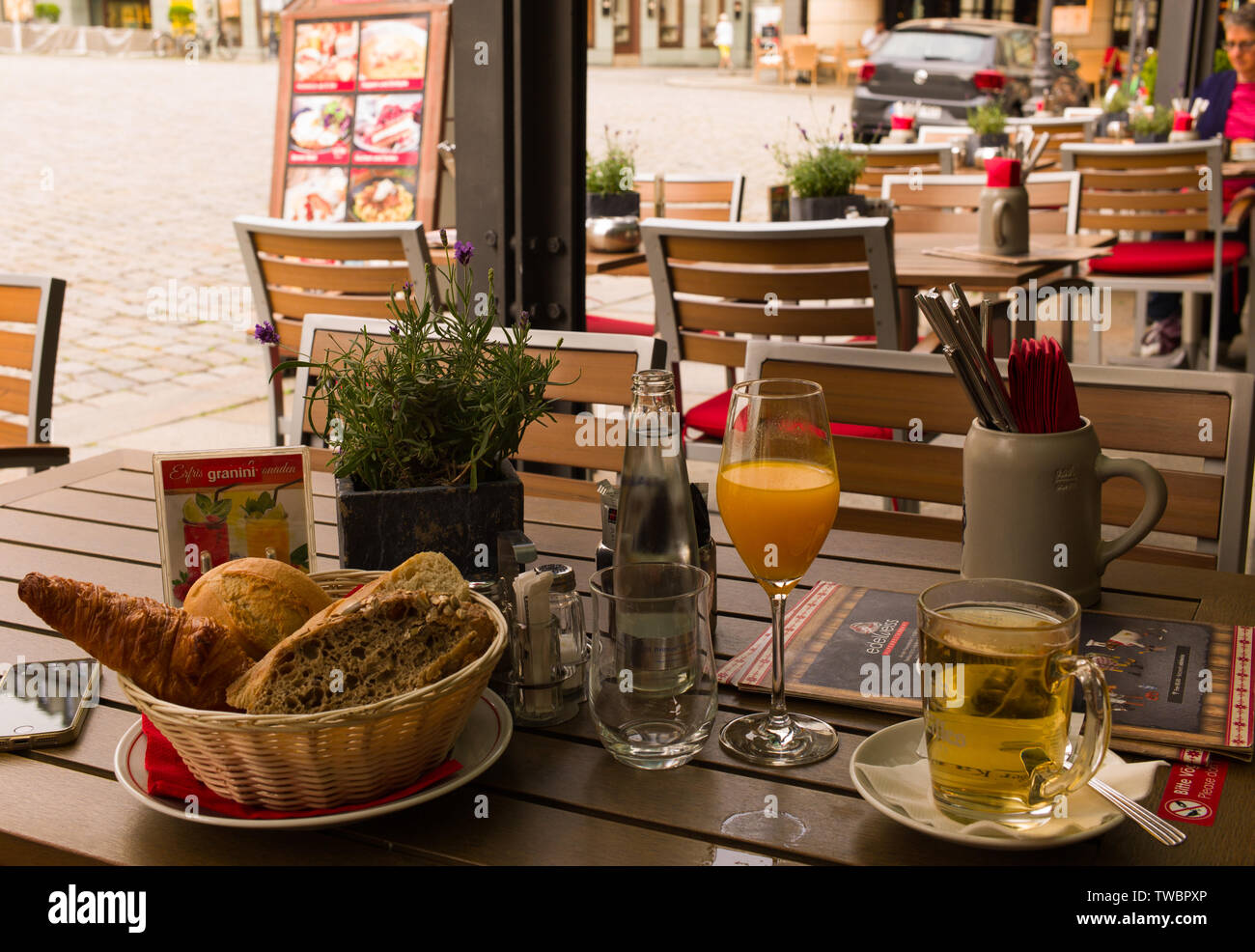 Continental Breakfast in Cafe, Dresden Stock Photo