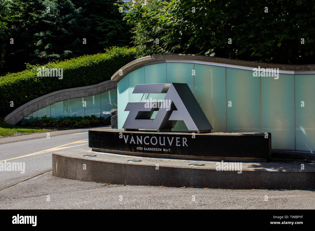 Electronic Arts Vancouver sign. Electronic Arts (NASDAQ: EA) is an international leading games company Stock Photo