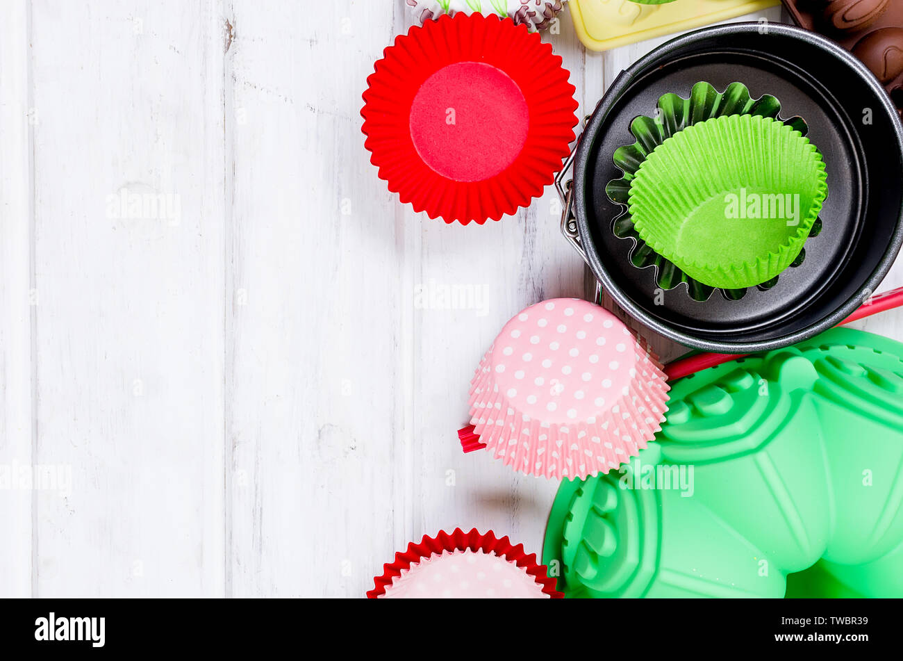 Basic kitchen tools and bakeware for Baking on white background ...