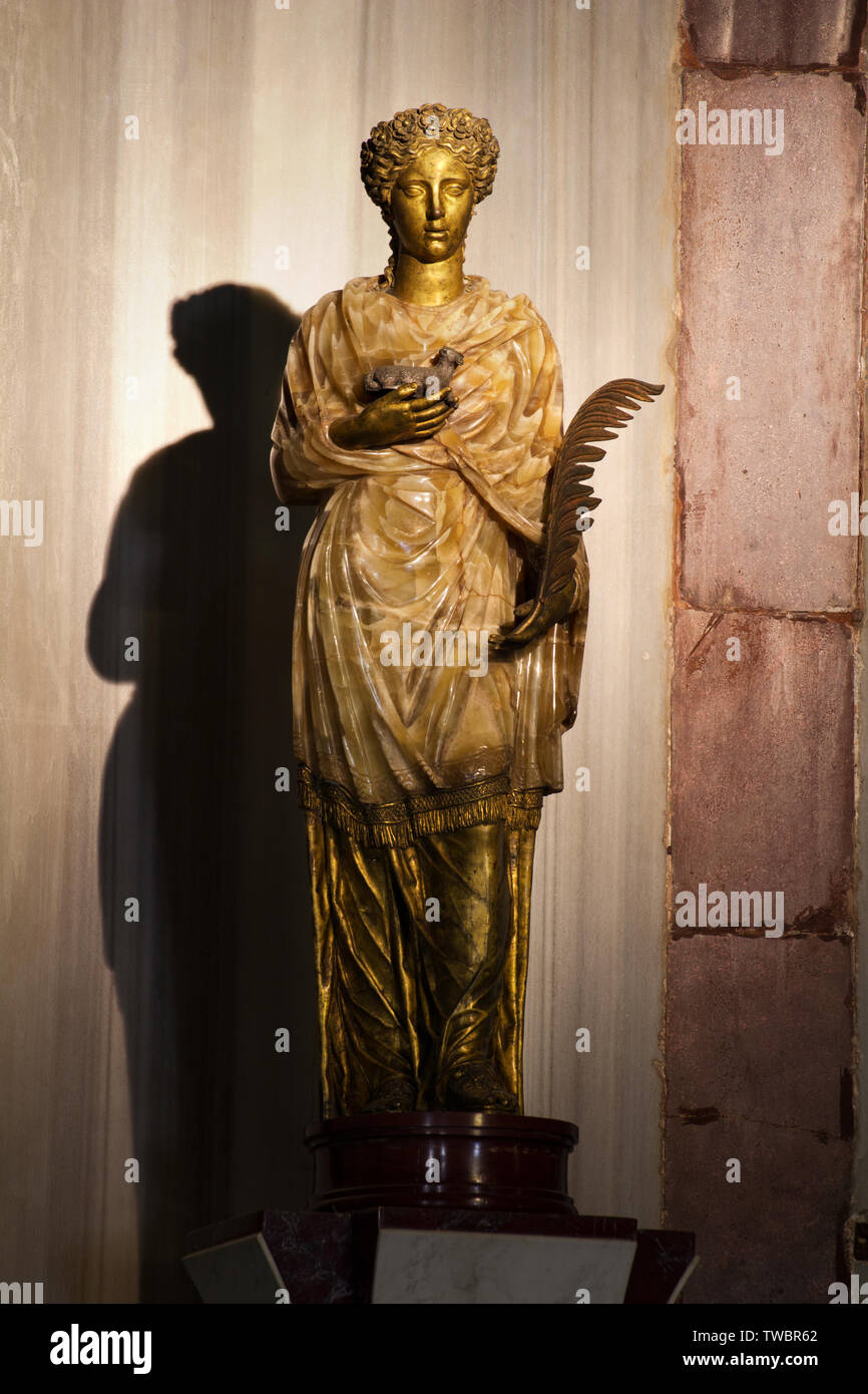 Statue of St. Agnes with the palm of martyrdom by Nicolas Cordier (1605) - Basilica di Sant'Agnese fuori le Mura (Saint Agnes Outside the Walls) -Rome Stock Photo