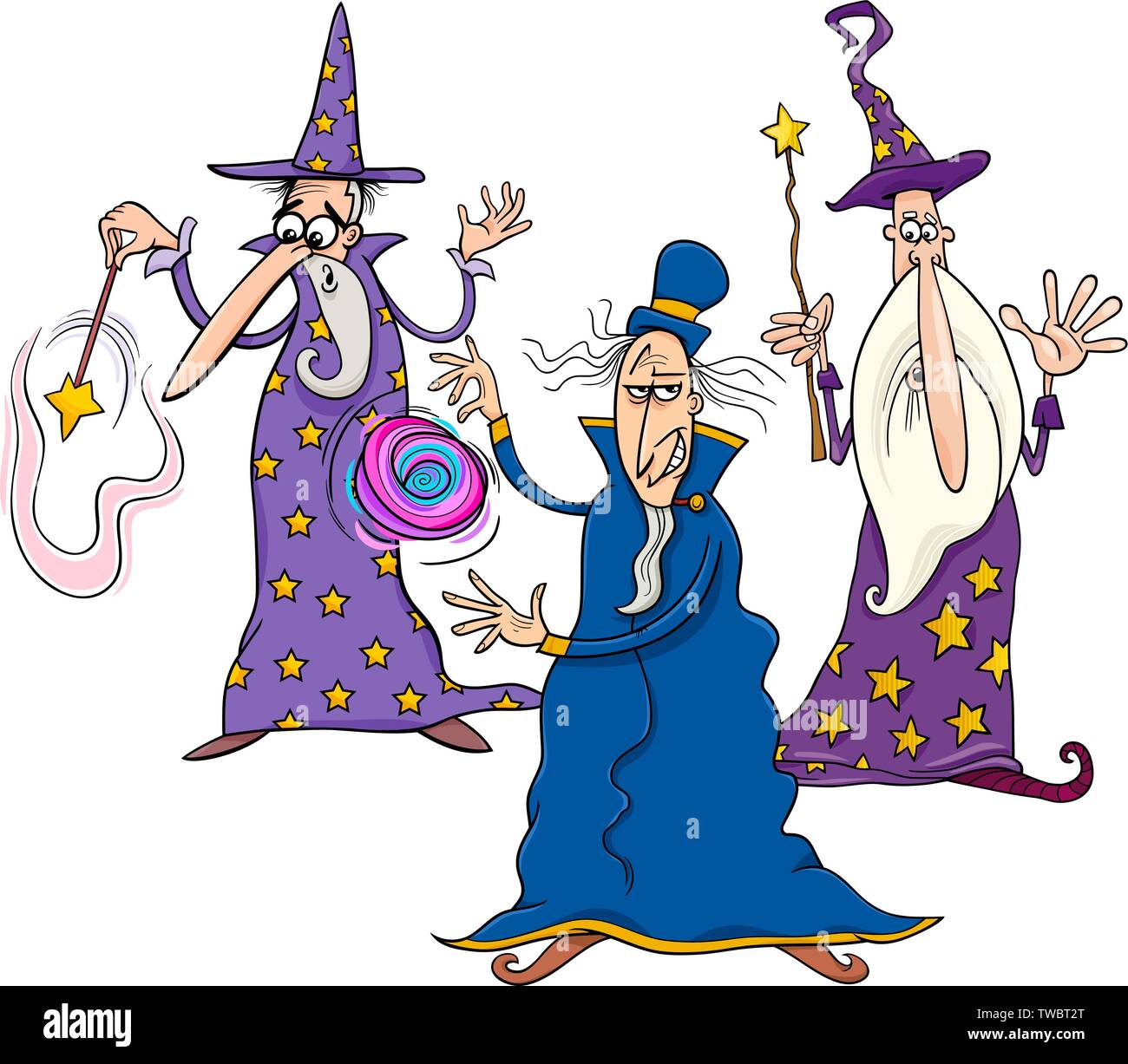 Cartoon Illustration of Funny Wizards Fantasy Characters Group Stock Vector