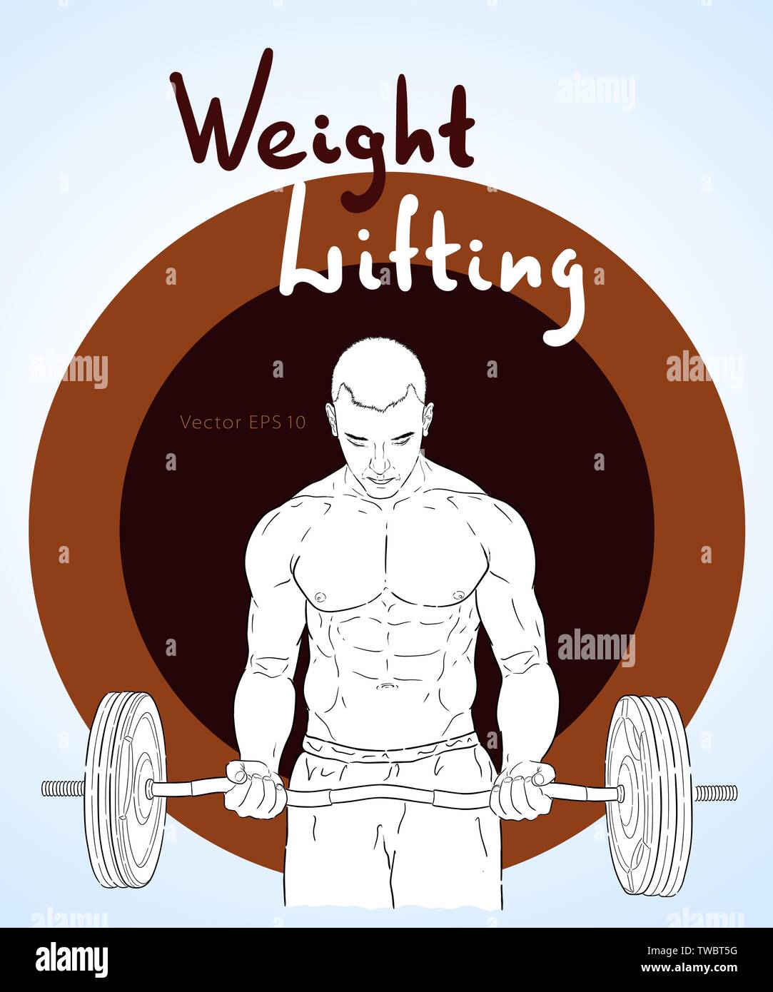 Weight Lifter man with relief muscles lifting heavy weight. Stock Vector