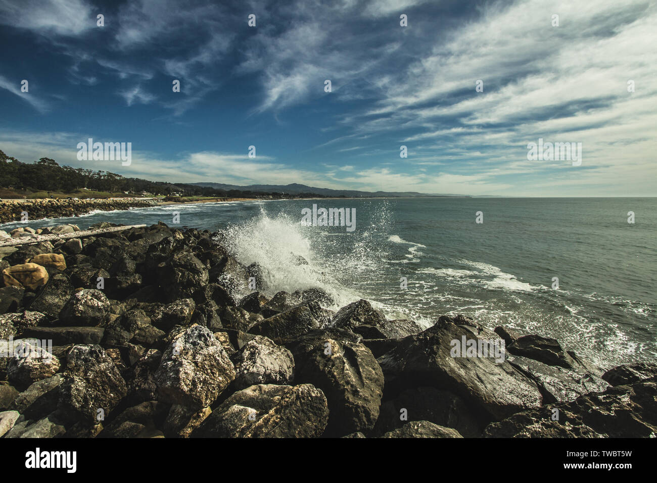 Half Moon Bay Beach Park california summer 2019 great place to surf. Stock Photo