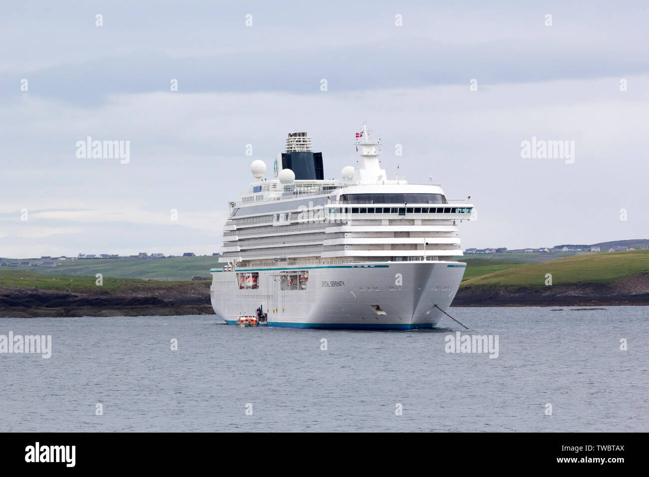 The Cruise Liner Crystal Serenity anchored off Stornoway, Isle of Lewis, Western Isles, Outer Hebrides, Scotland, United Kingdom Stock Photo