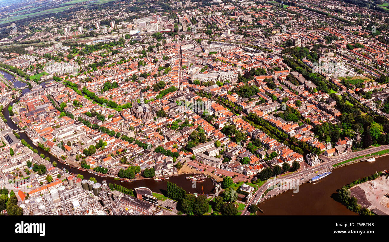 Panorama Aerial of Gouda with the Waag, the Netherlands Stock Photo