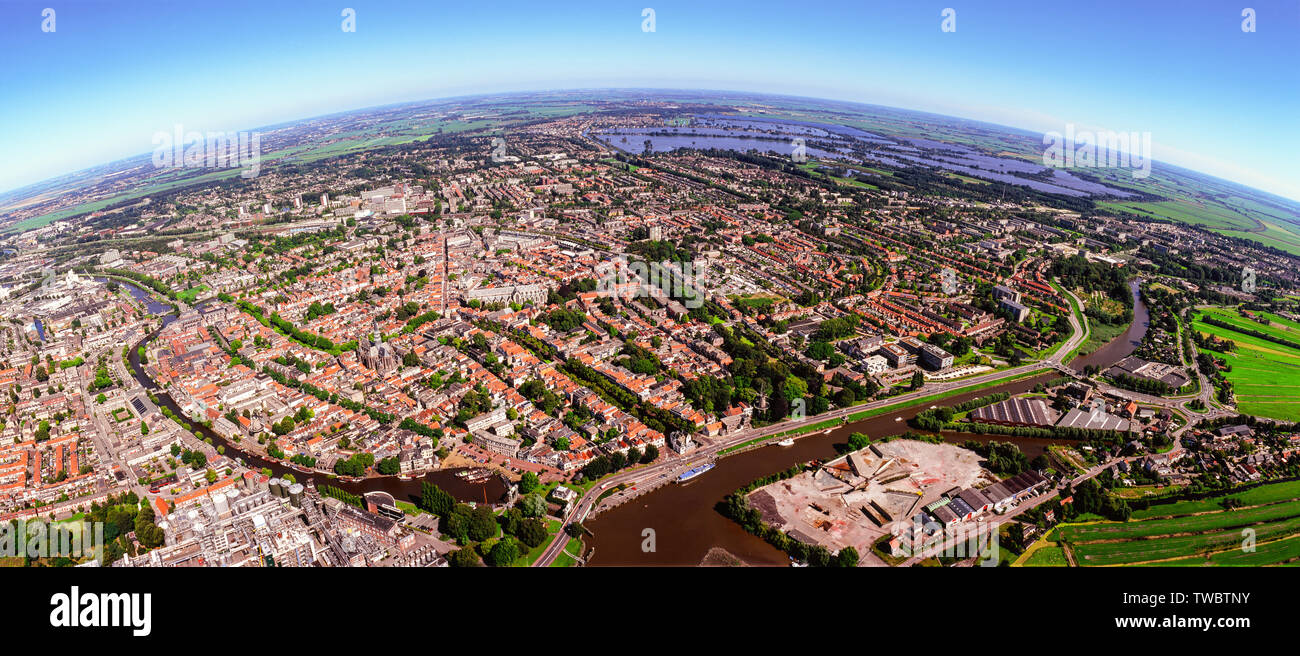 Panorama Aerial of Gouda with the Waag, the Netherlands Stock Photo