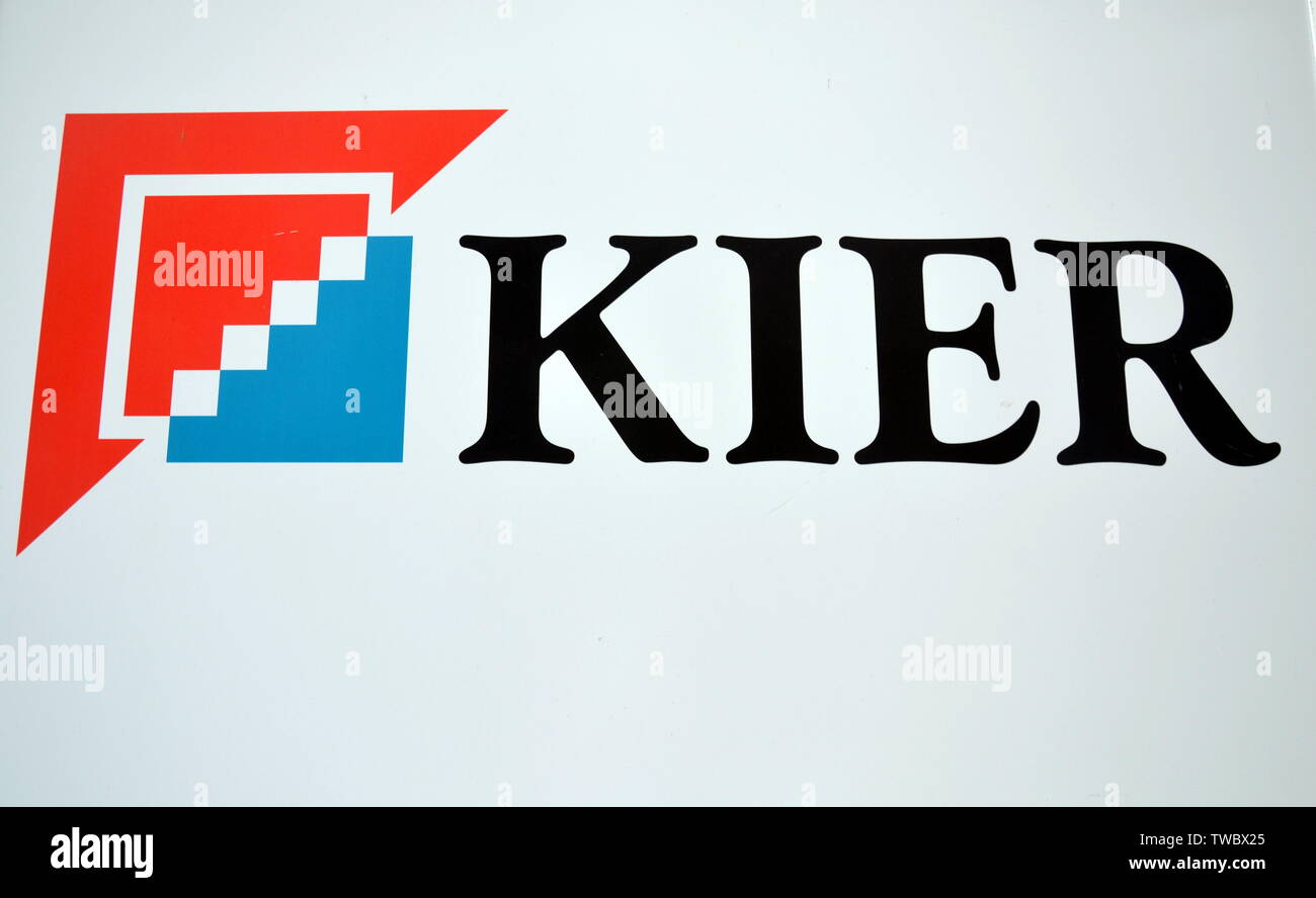 A sign for Kier, the UK construction, services and property group active in building and civil engineering, support services and housebuilding Stock Photo