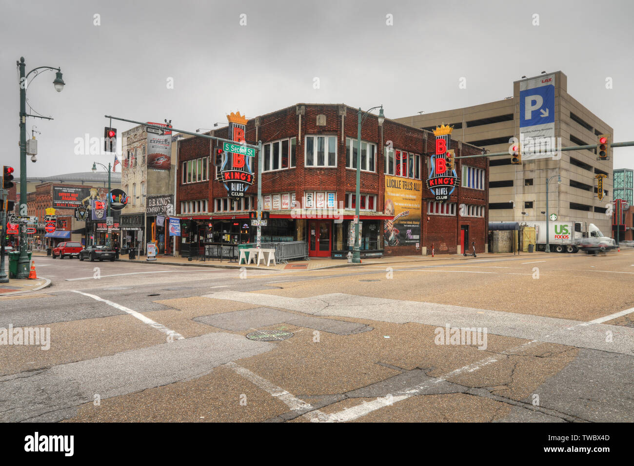 View of historic Beale St. in Memphis, Tennessee. Beale Street is a