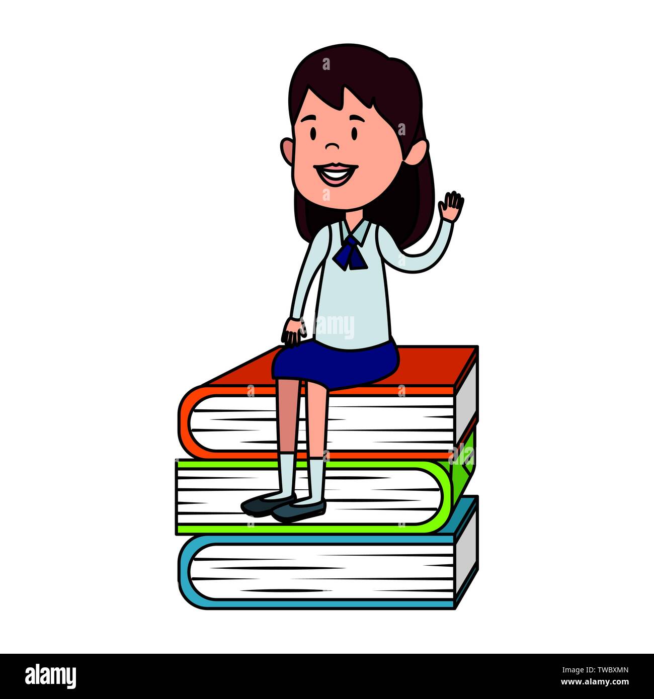happy student girl seated in pile text books Stock Vector Image & Art ...