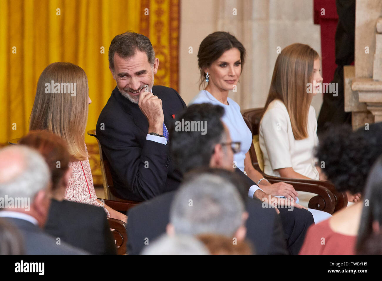 King Felipe VI of Spain, Queen Letizia of Spain, Princess Sofia and  Princess Leonor at the Congress during the Kings first speech to make his  proclamation as King of Spain to the