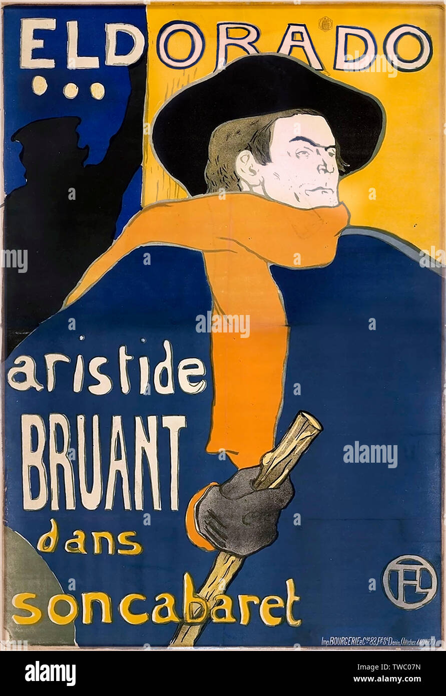 Eldorado: Aristide Bruant dans son Cabaret by Henri de Toulouse-Lautrec (1864-1901), brush and spatter lithograph, 1892 Stock Photo
