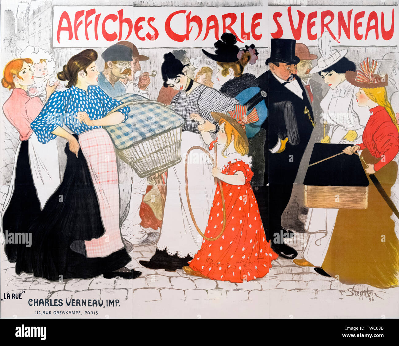 La Rue: Affiches Charles Vernau, an Art Nouveau poster by Théophile Alexandre Steinlen (1859-1923), Lithograph, 1896 Stock Photo