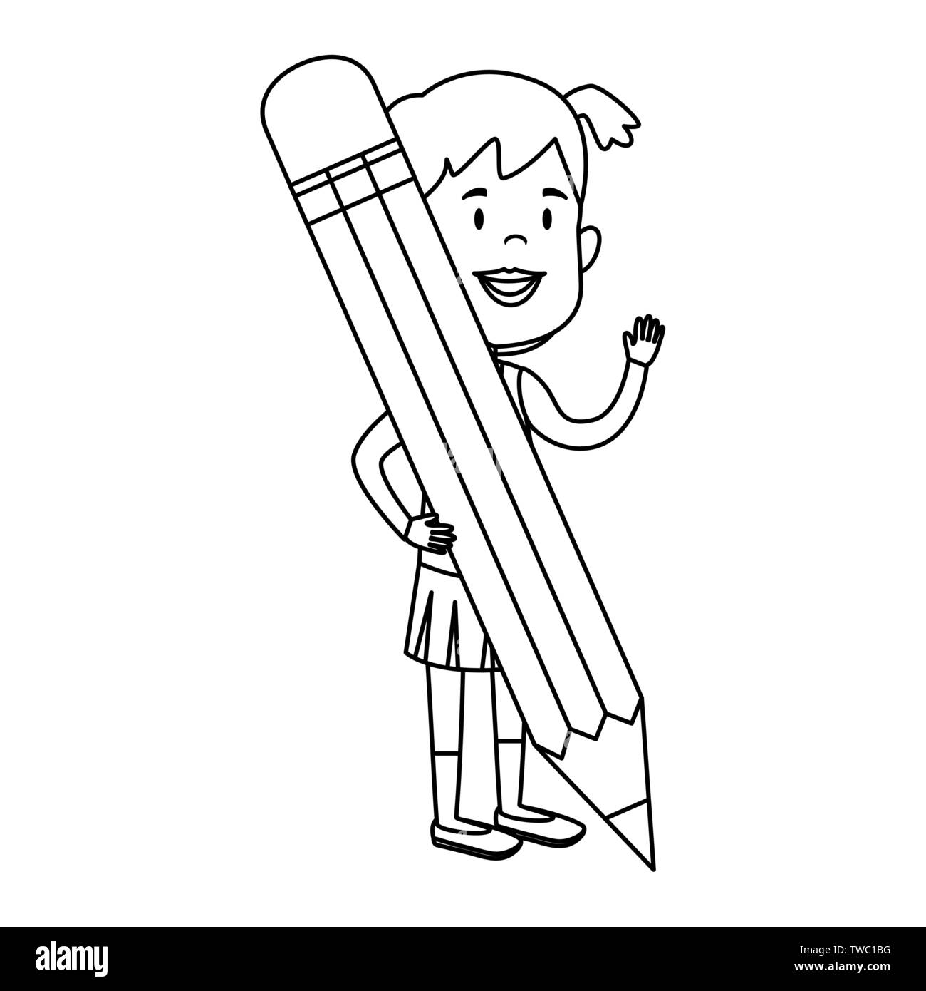 Girl write cartoon illustration Black and White Stock Photos & Images