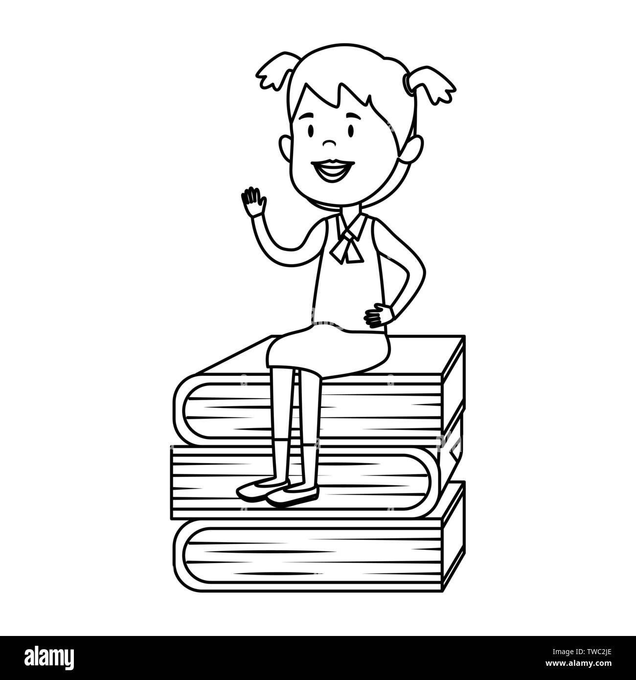happy student girl seated in pile text books Stock Vector Image & Art ...