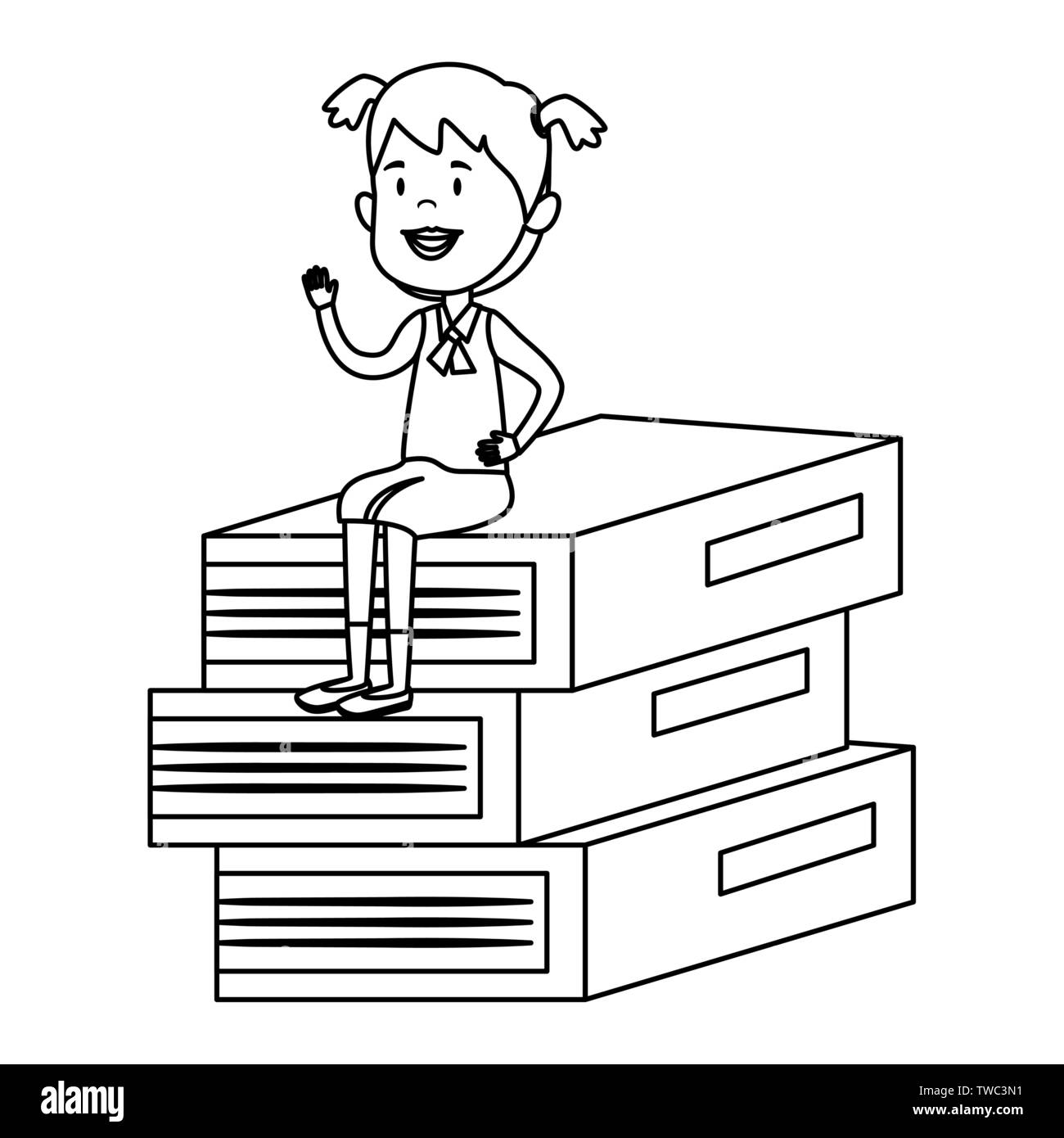 happy student girl seated in pile text books Stock Vector Image & Art ...