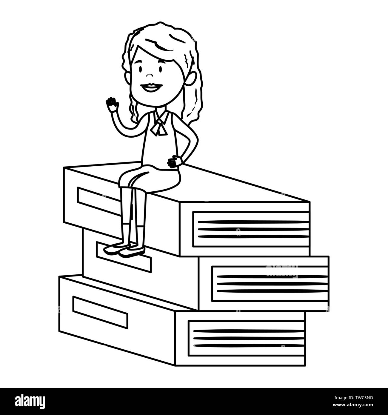 happy student girl seated in pile text books Stock Vector Image & Art ...