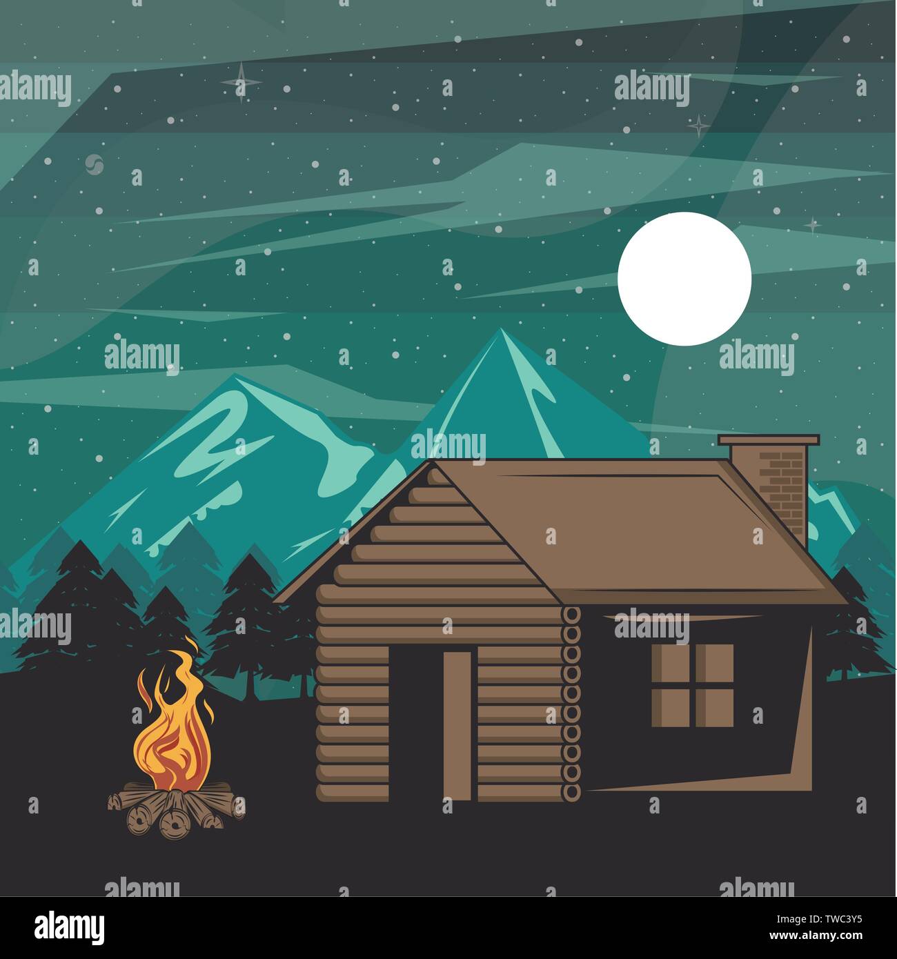 Camping adventure in forest at night scenery Stock Vector Image & Art ...