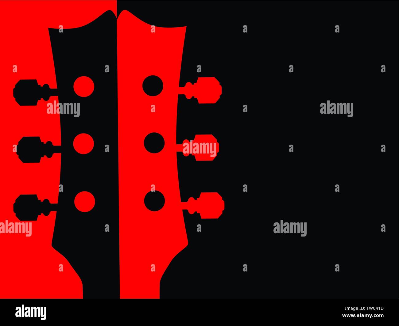 A traditional guitar headstock in red and black split backgrpund Stock