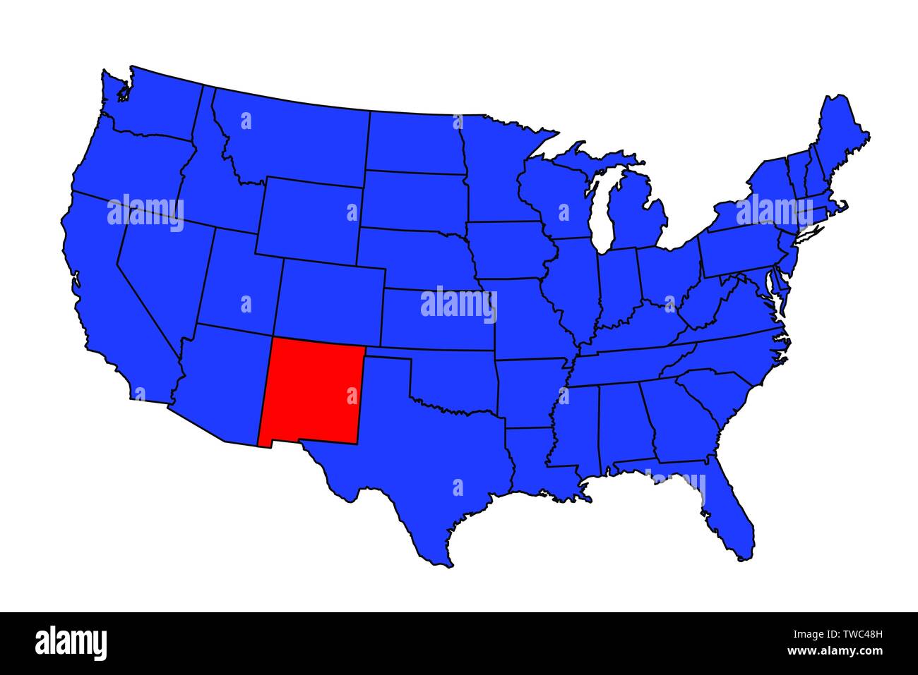 New Mexico state outline inset set into a map of The United States of