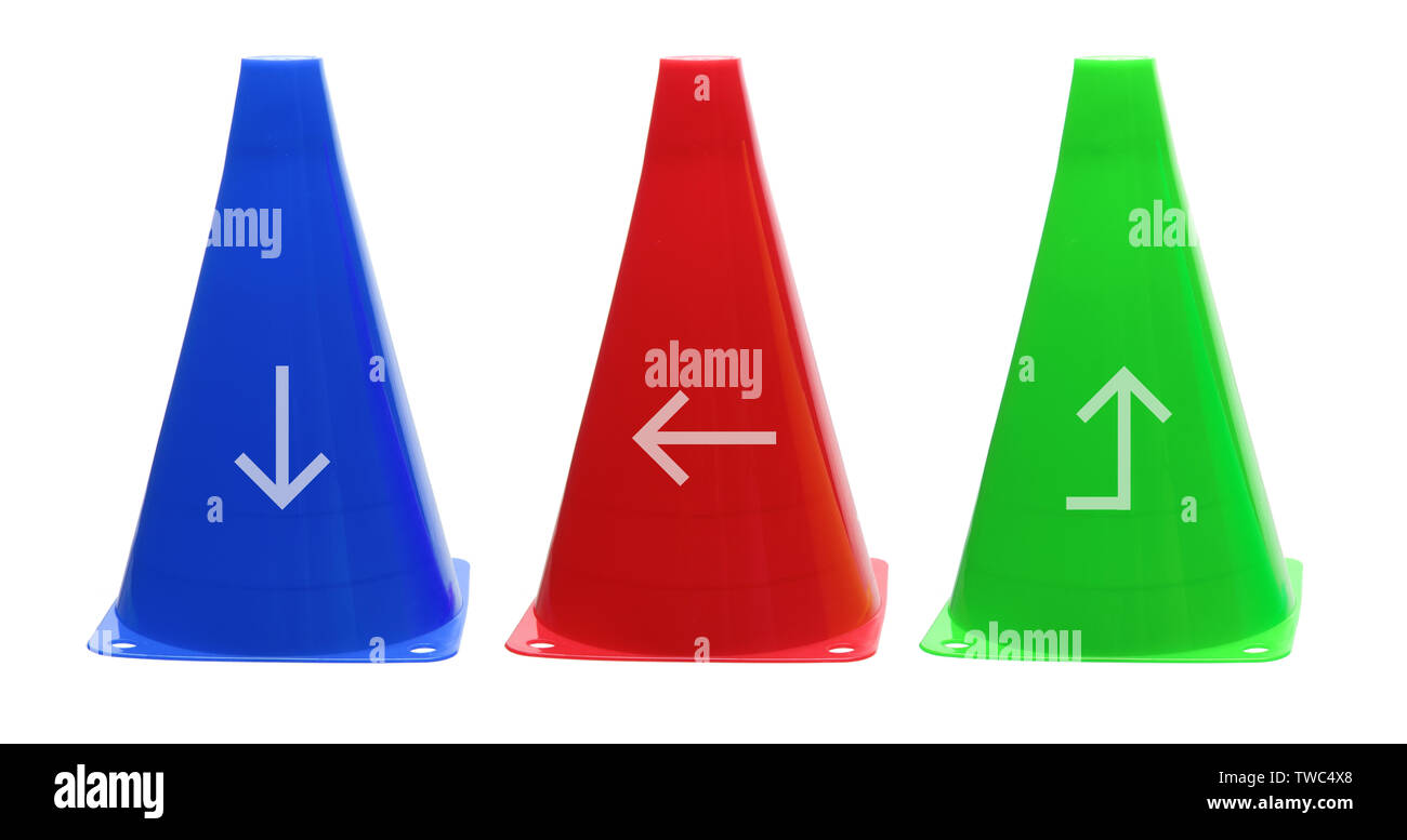 Colorful Traffic Cones on White Background Stock Photo - Alamy