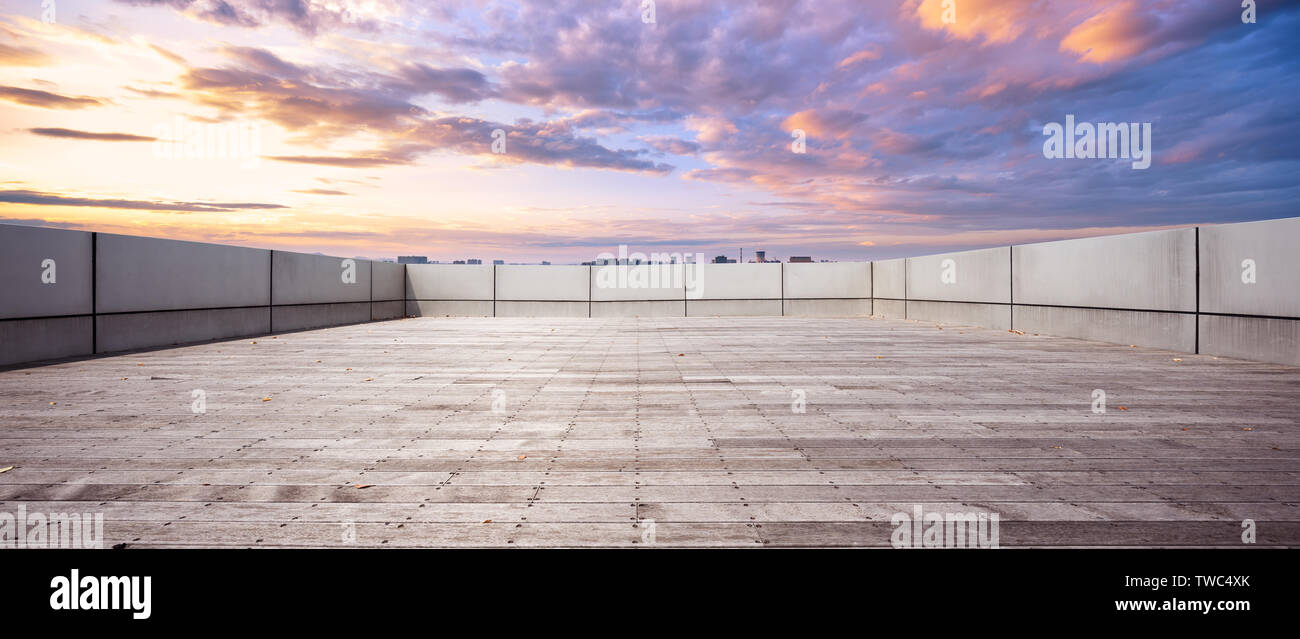 Empty brick floor in cloudsky Stock Photo