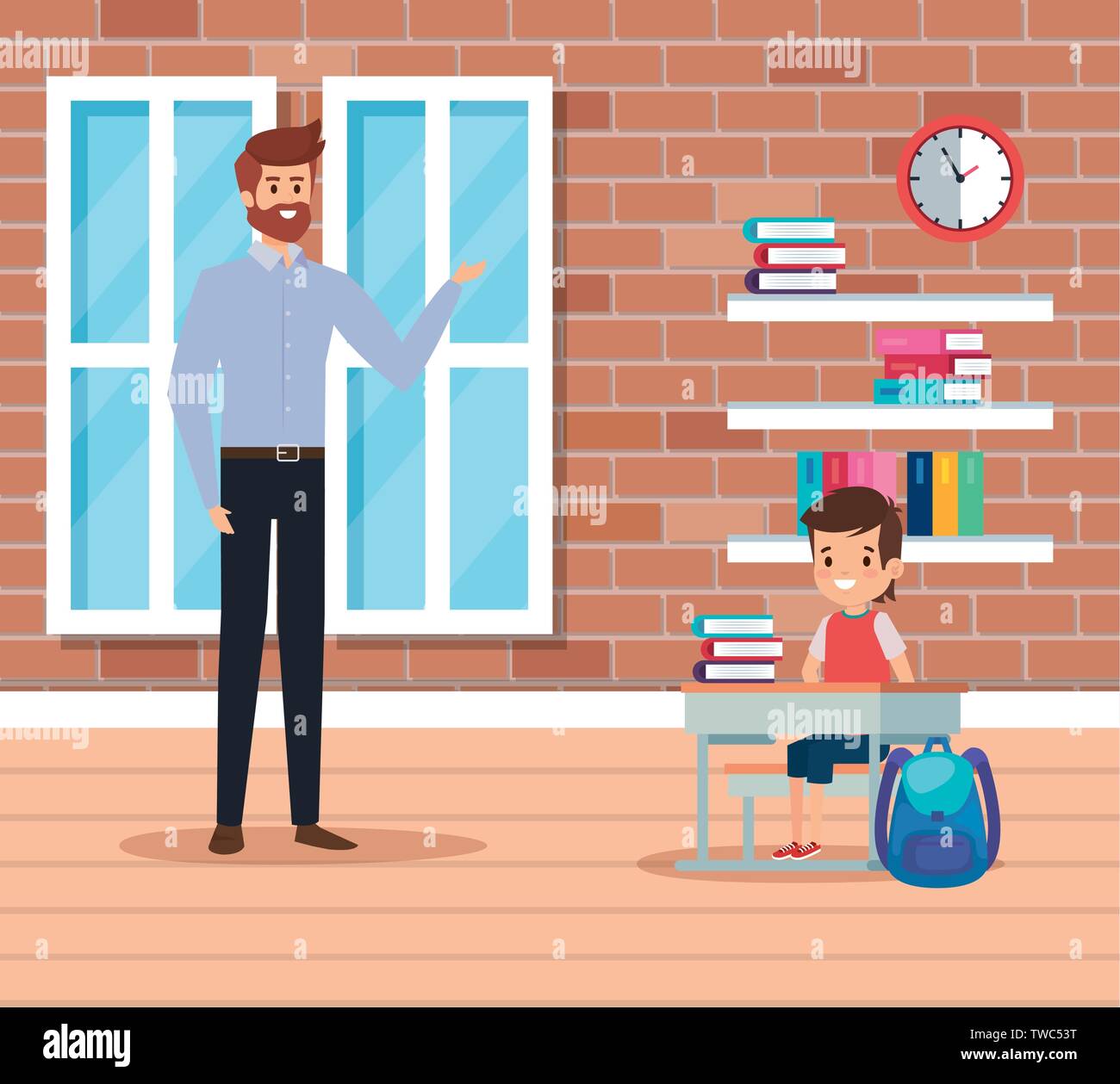 male teacher with student boy in the school scene Stock Vector Image ...